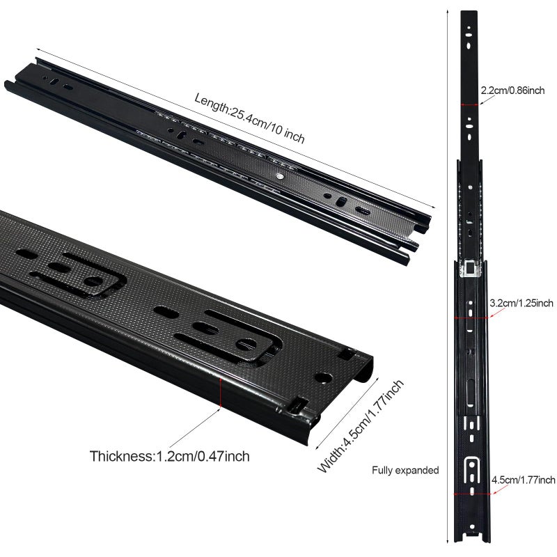 FCOUMY 10 inch Drawer Slides 4 Pairs (8pcs) Full Extension Ball Bearing Drawer Slides 3 fold Full Stretch Side Mount Drawer Slides 100 LB Capacity Drawer Slide 10"" Black - Image 2